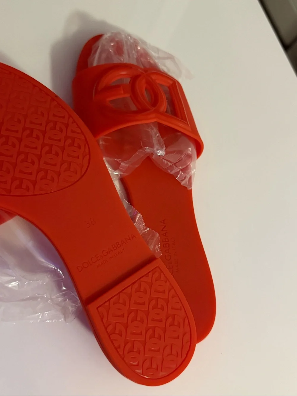 Dolce & Gabbana Bright Red Logo Slide Sandals